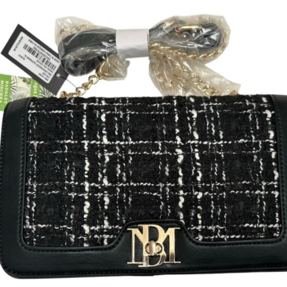 Badgley Mischka Black and White Crossbody Bag with Gold Tone Hardware NWT